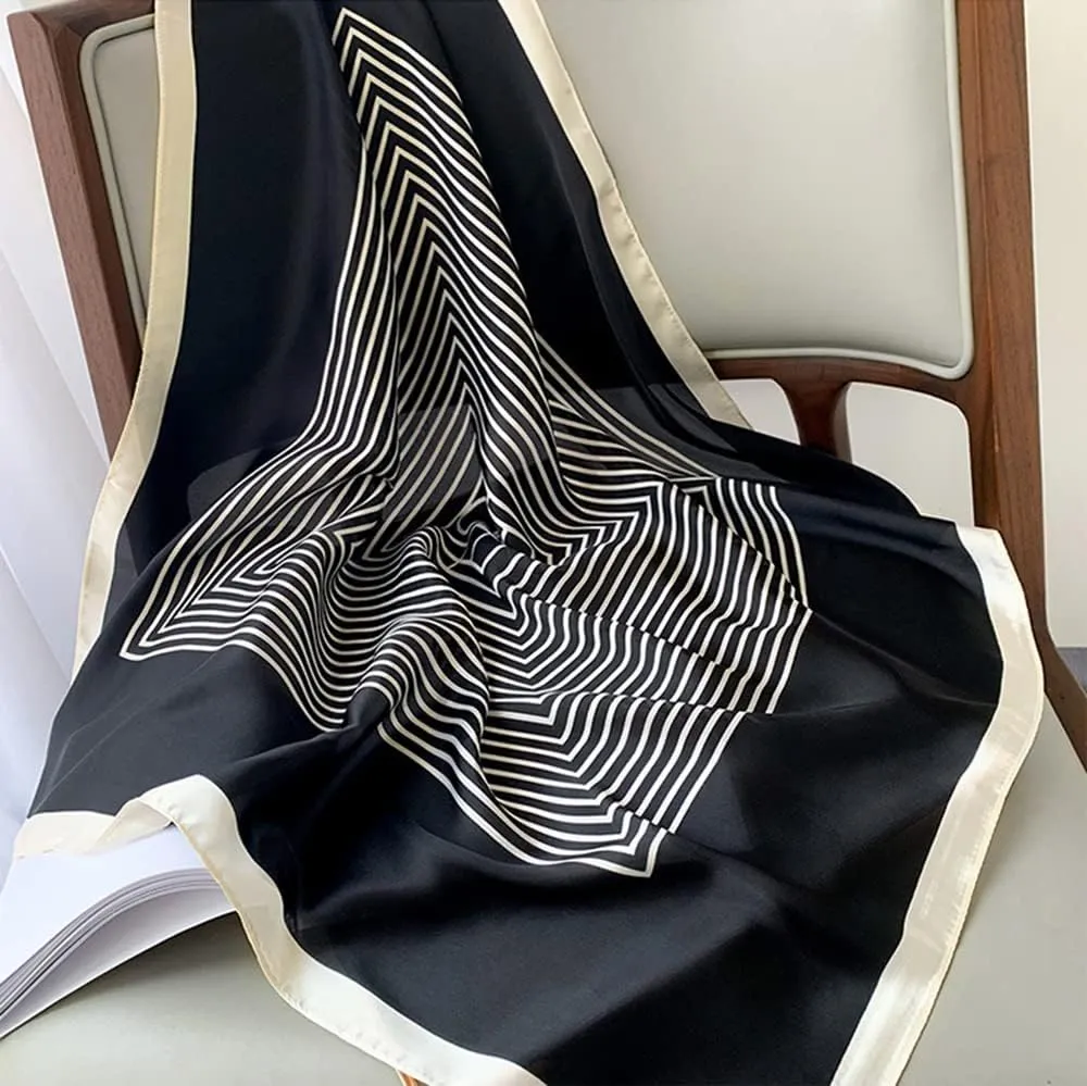Fashion and Elegant Silk Feeling Scarf Square Satin Retro Style Sunscreen Head Scarf for Women 27.5" × 27.5"