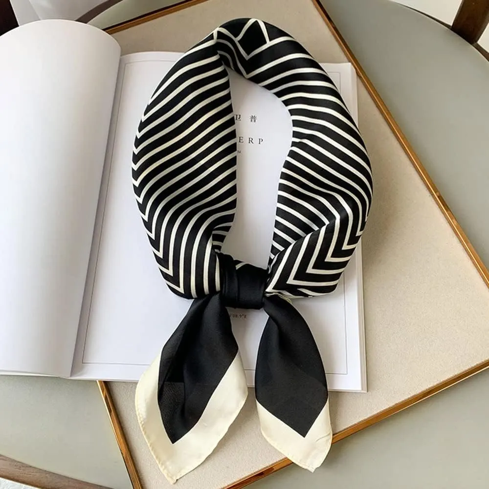 Fashion and Elegant Silk Feeling Scarf Square Satin Retro Style Sunscreen Head Scarf for Women 27.5" × 27.5"