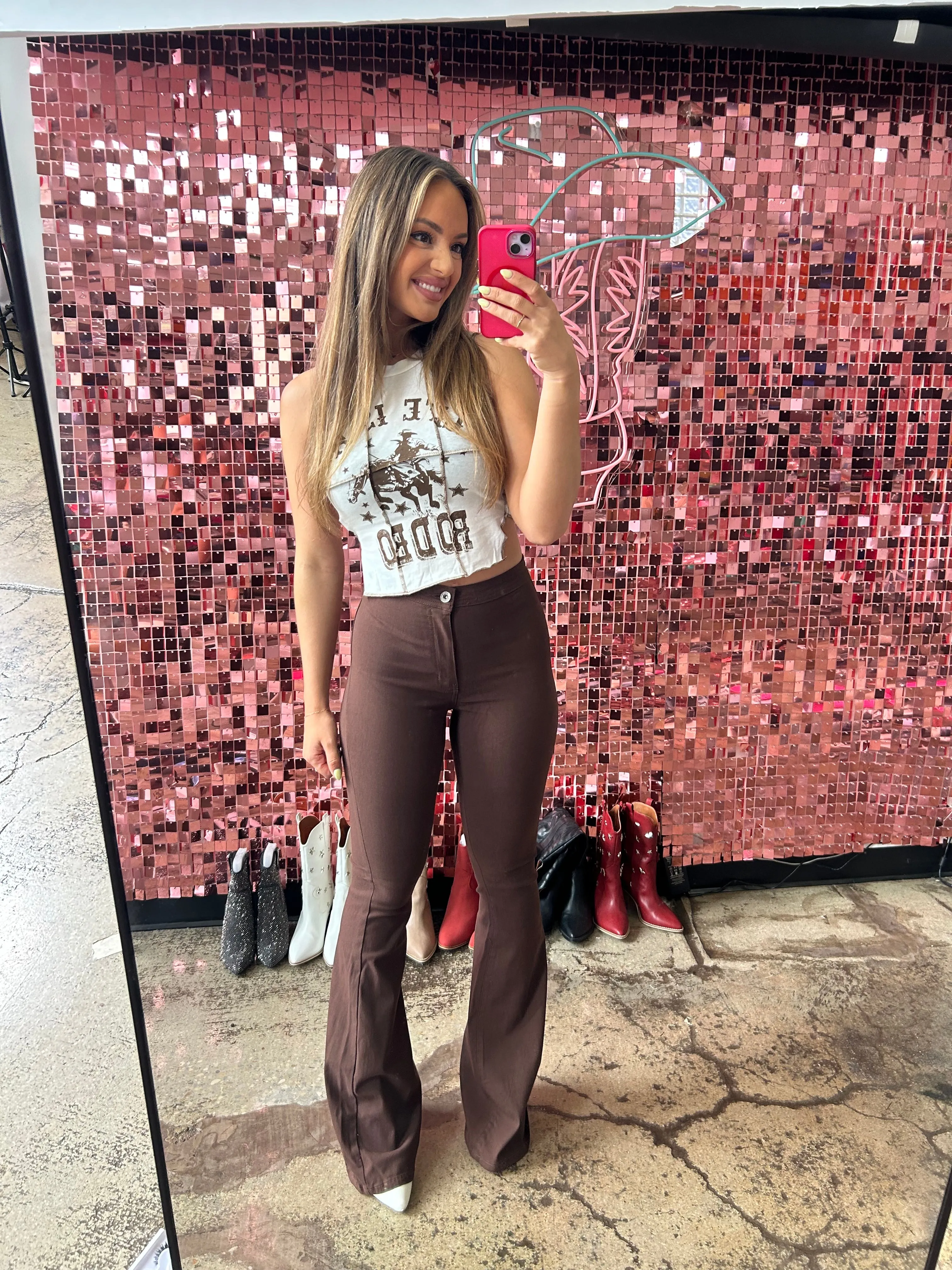 Fiona High Waisted Bell Bottom Flare Jeans - Chocolate Brown