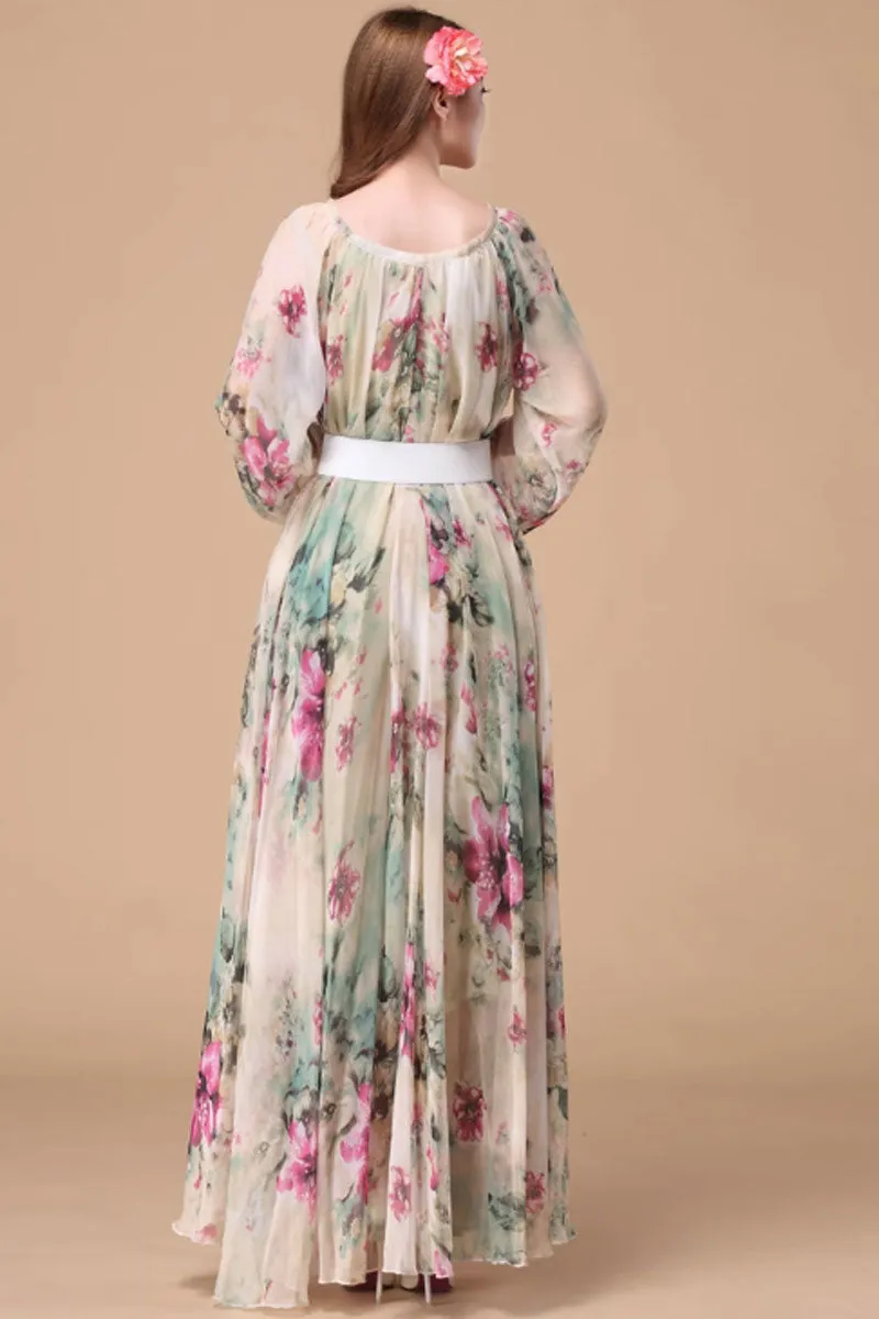Floral chiffon dress, loose fitting beach dress 4463