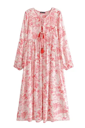Gown Dress, Boho Maxi Dress, Loose Dress, Red Forest