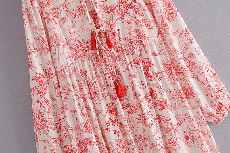 Gown Dress, Boho Maxi Dress, Loose Dress, Red Forest