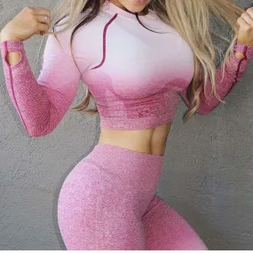 Gym's women seamless long-sleeve Crop Top High Stretchy Tumb Hole Workout Shirts Fitness Sports Shirt Sexy Gym Clothes Yoga top
