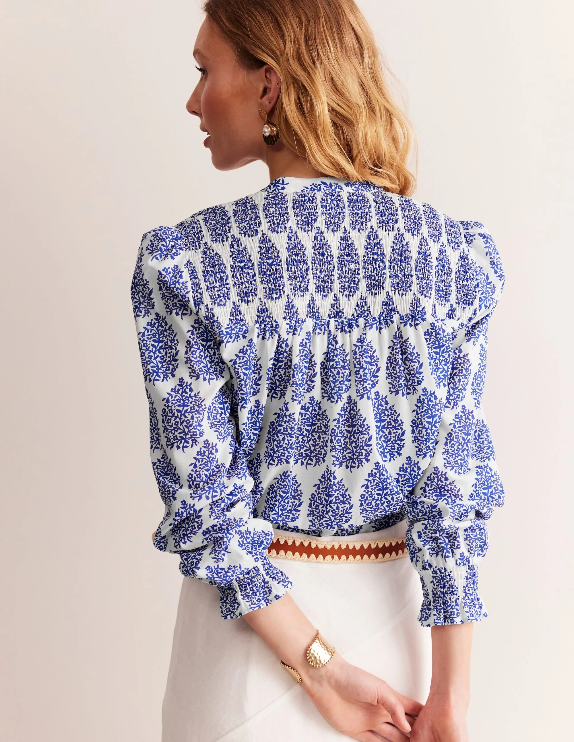 Helena Cotton Blouse-Ivory, Floret Paisley