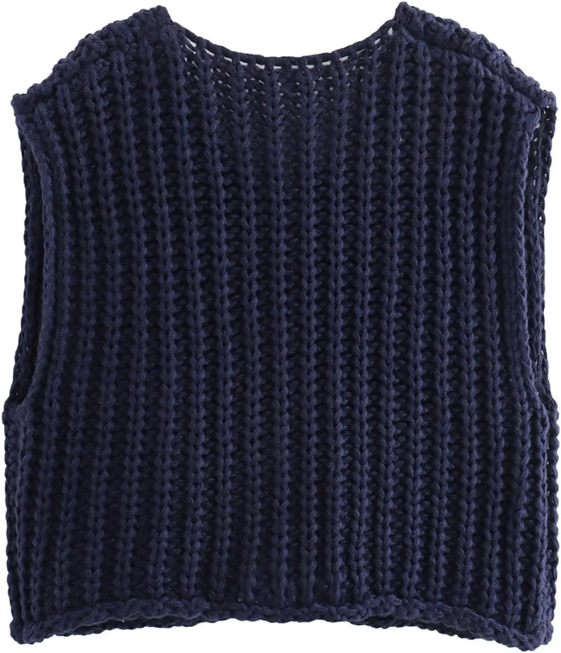 HGps8w Women's Sleeveless Chunky Knit Cardigan Chic Gold Button Down Casual Cropped Sweater Vest with Pockets