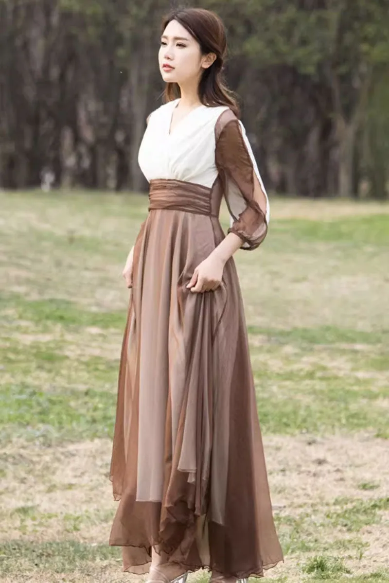high waisted block color chiffon dress 4459