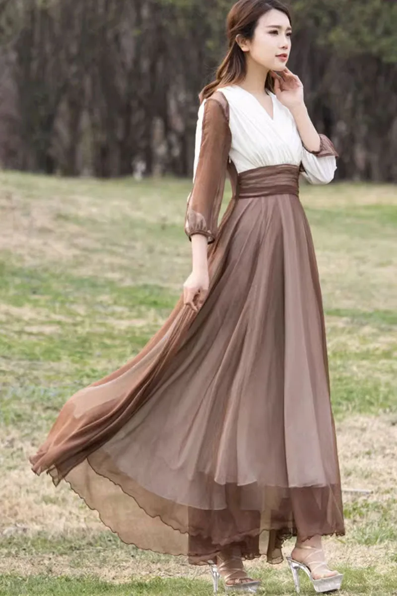 high waisted block color chiffon dress 4459