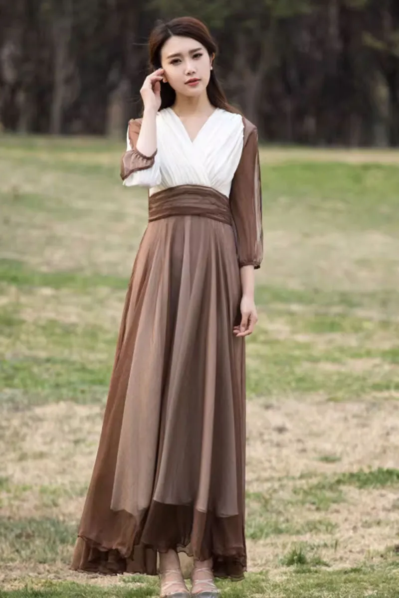 high waisted block color chiffon dress 4459
