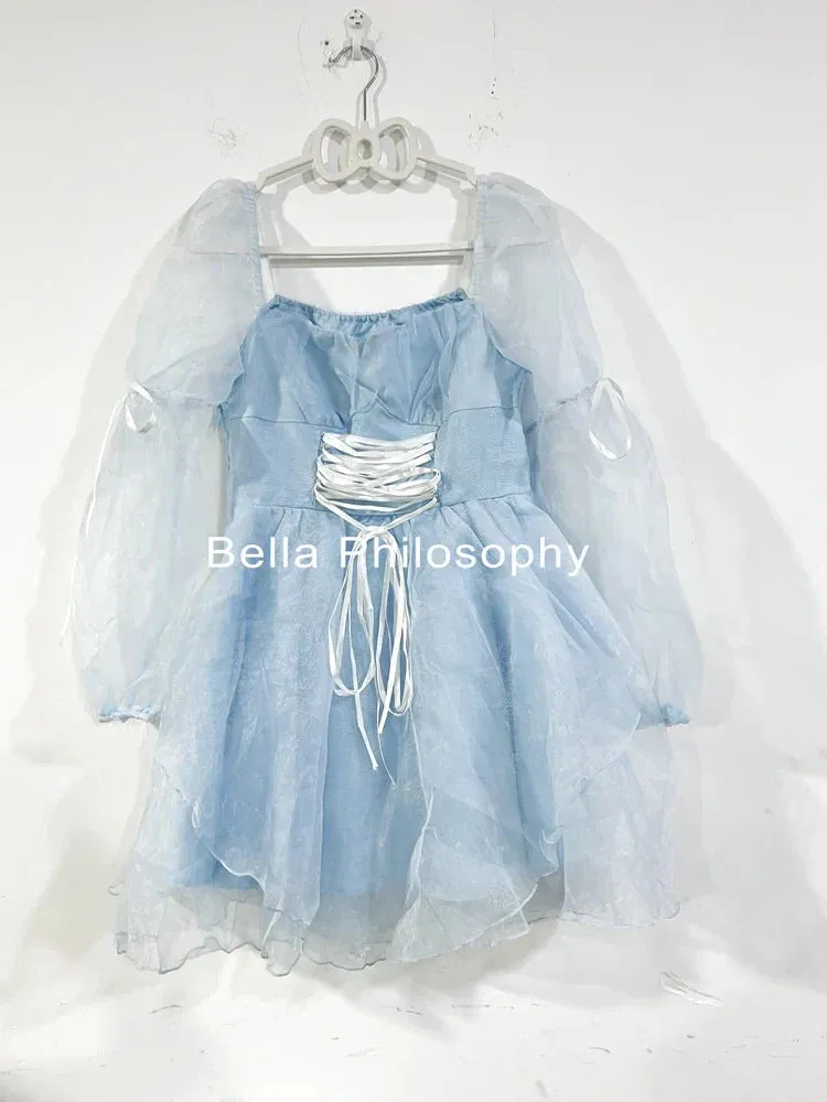 Hnzxzm Sweet Kawaii Mini Dress Vintage Korean Elegant Fashion Party Dress Women Fairy Princess Puff Sleeve Chic Summer Prom Dress