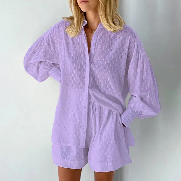 Ivyshape | Casual Breathable Blouse and Short Set