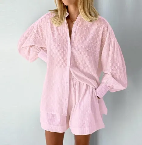 Ivyshape | Casual Breathable Blouse and Short Set