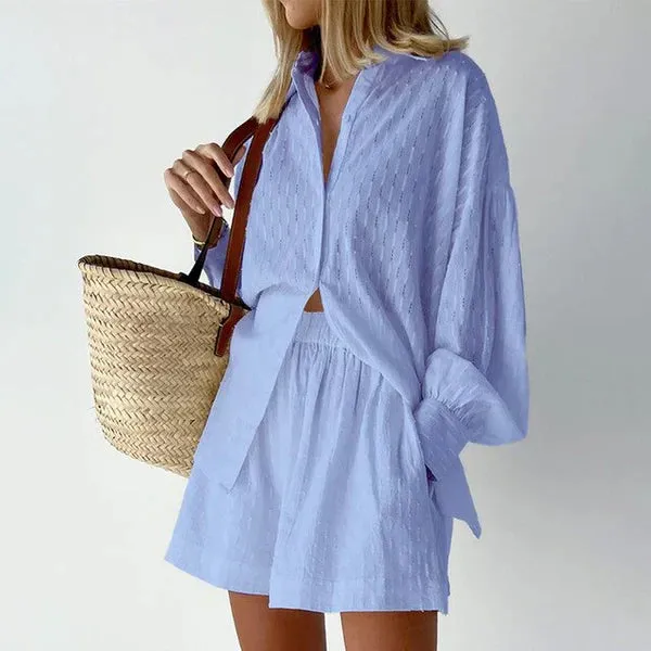 Ivyshape | Casual Breathable Blouse and Short Set