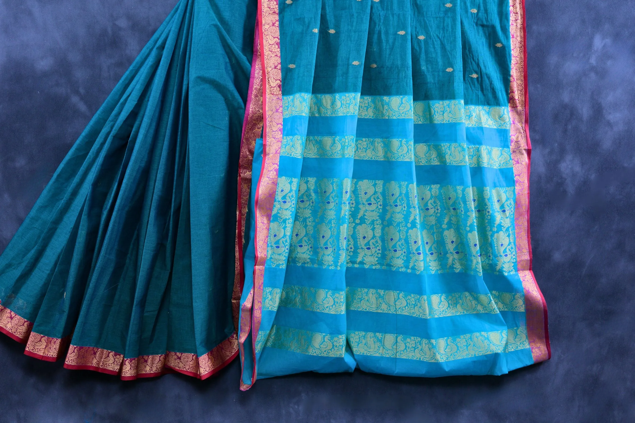JCSFashions Elegant 9-Yard Cotton Saree with Richly Textured Line Pallu