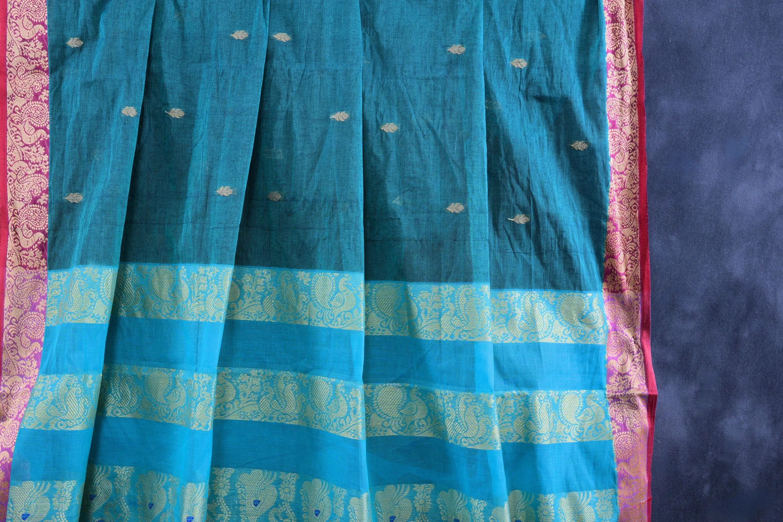 JCSFashions Elegant 9-Yard Cotton Saree with Richly Textured Line Pallu
