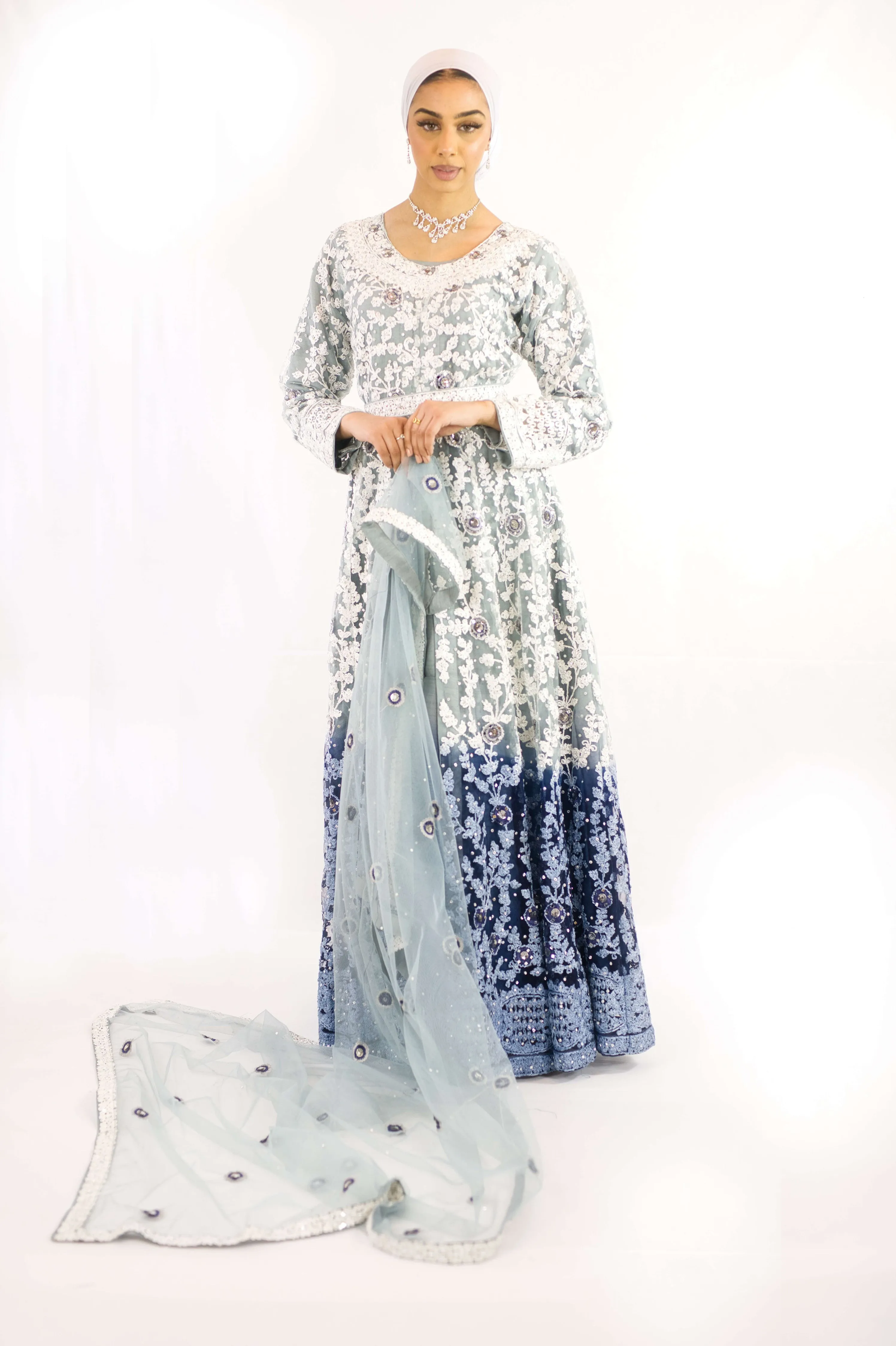 KIA | Light/Dark blue tie dye effect shaded maxi long dress