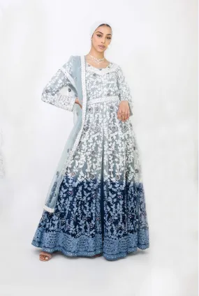 KIA | Light/Dark blue tie dye effect shaded maxi long dress
