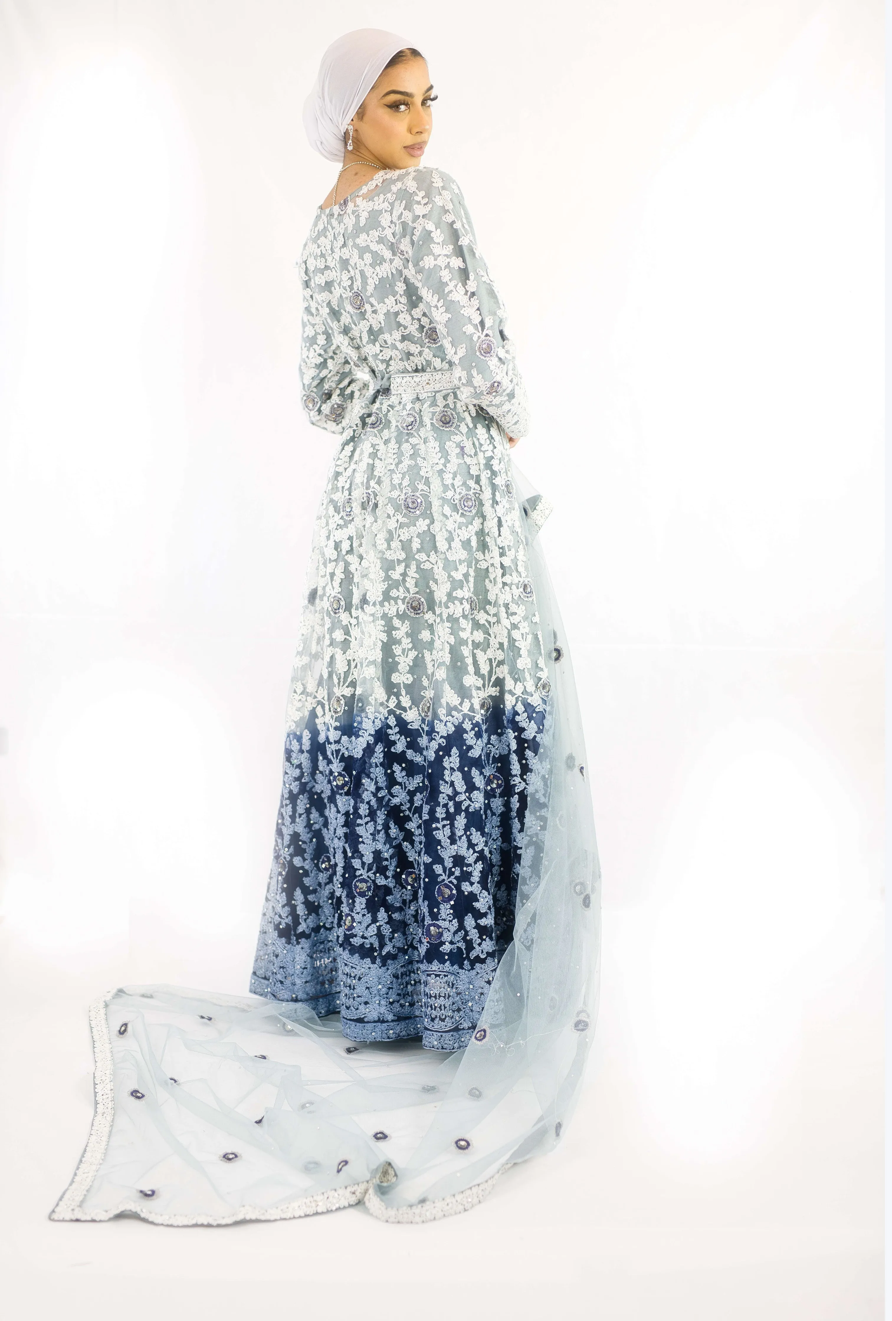 KIA | Light/Dark blue tie dye effect shaded maxi long dress