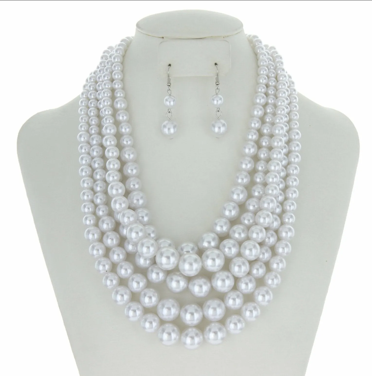 Layered Pearls 5 Layer Necklace Set