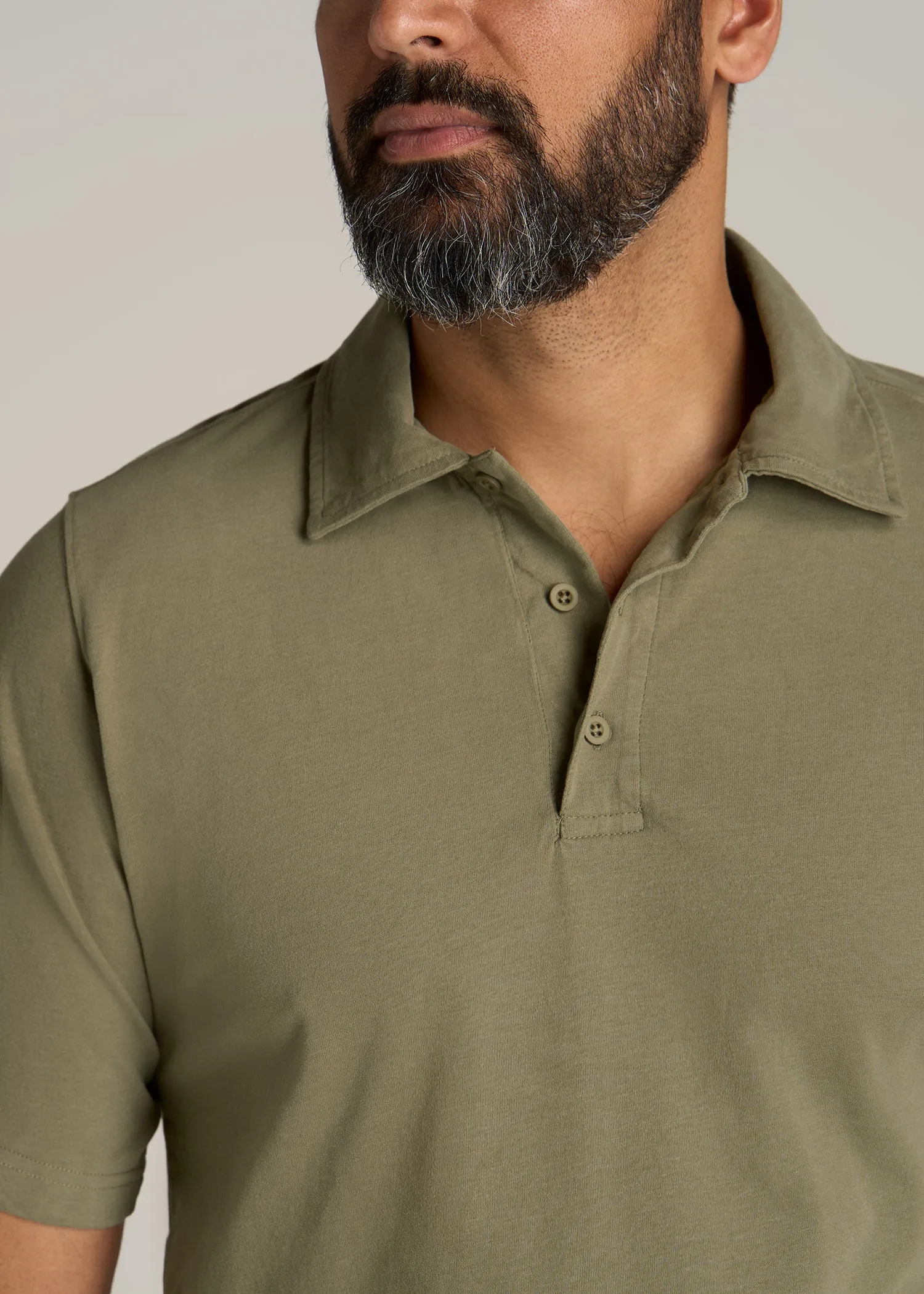 LJ&S Ultra Soft Short Sleeve Cotton Polo for Tall Men in Vintage Moss Green