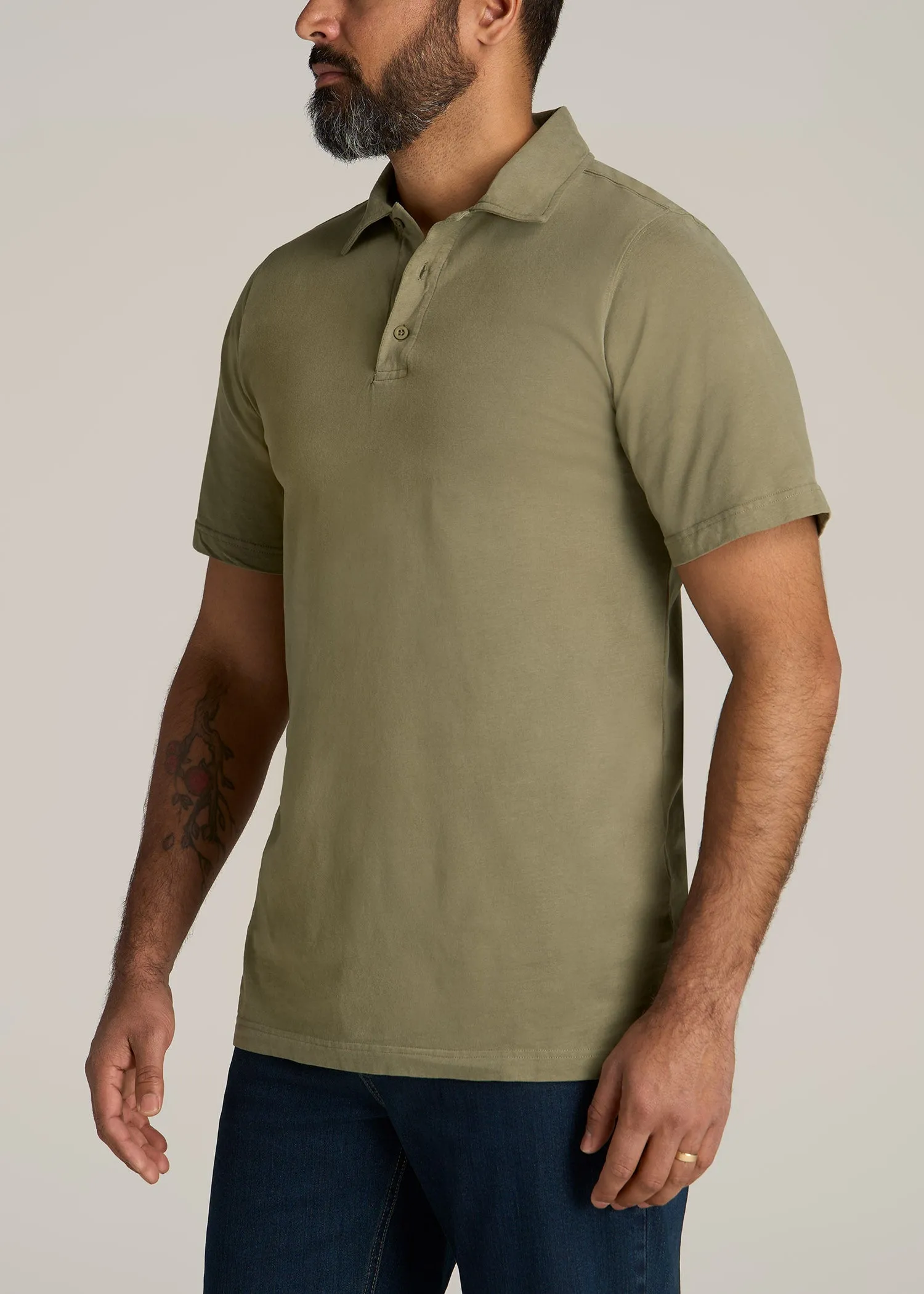 LJ&S Ultra Soft Short Sleeve Cotton Polo for Tall Men in Vintage Moss Green