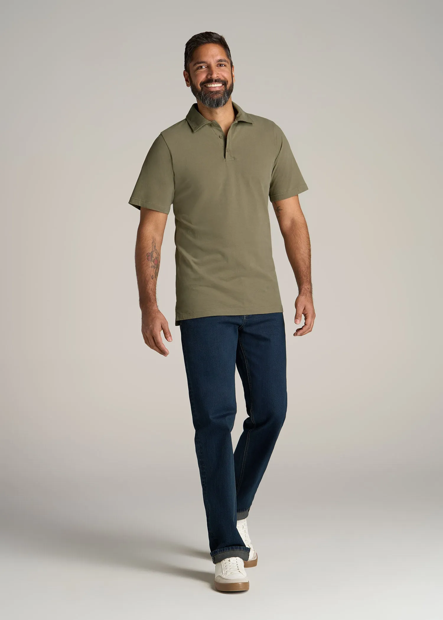 LJ&S Ultra Soft Short Sleeve Cotton Polo for Tall Men in Vintage Moss Green