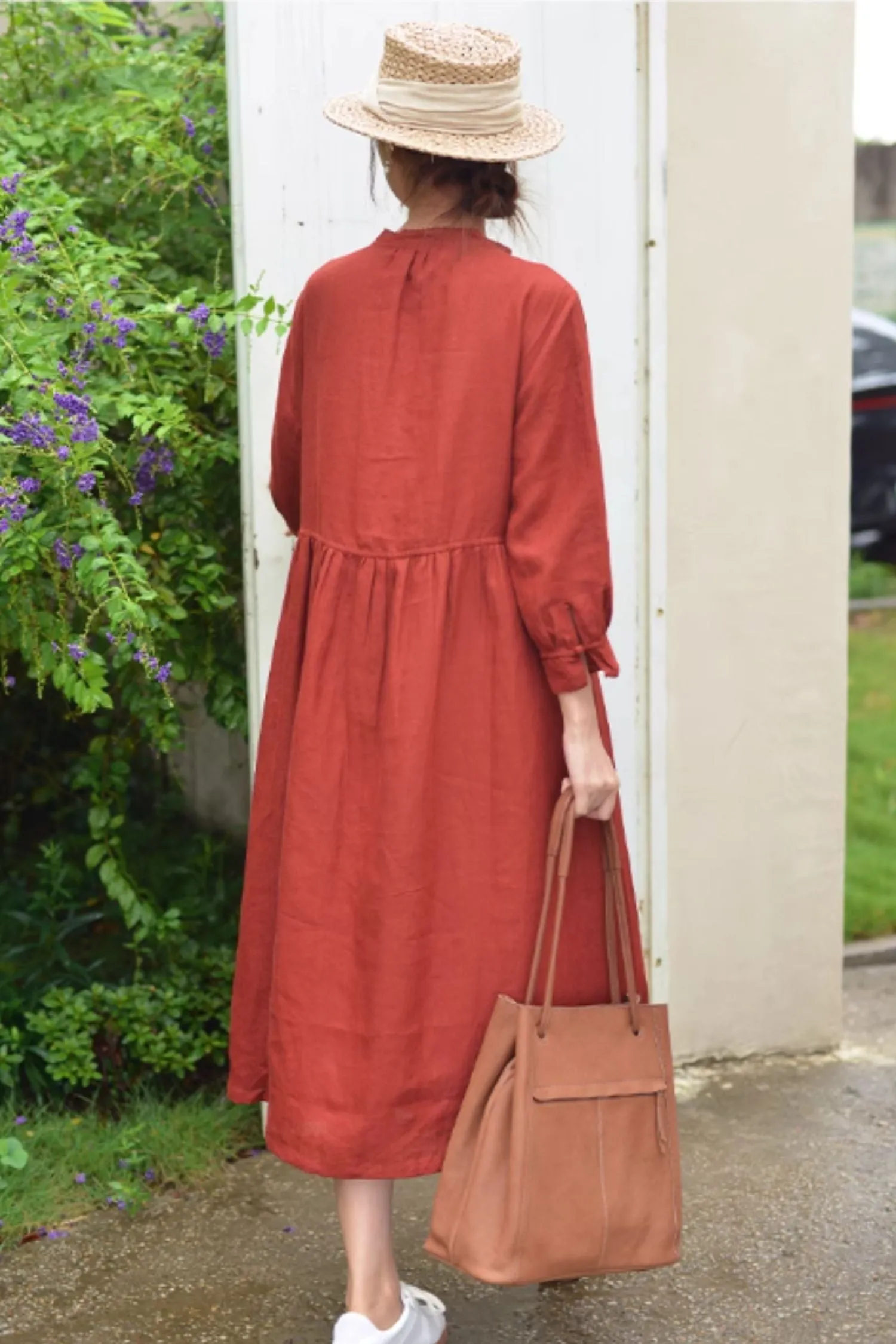 Long sleeves loose fitting linen dress 4817