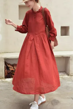 Long sleeves loose fitting linen dress 4817