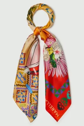 Marella Marea 2413541076200 Orange Print Silk Square Scarf