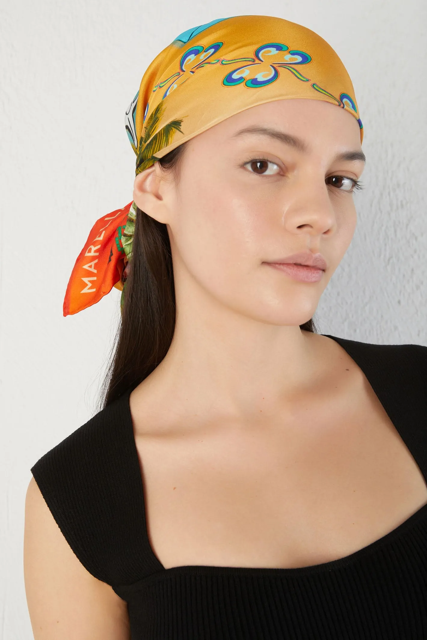 Marella Marea 2413541076200 Orange Print Silk Square Scarf