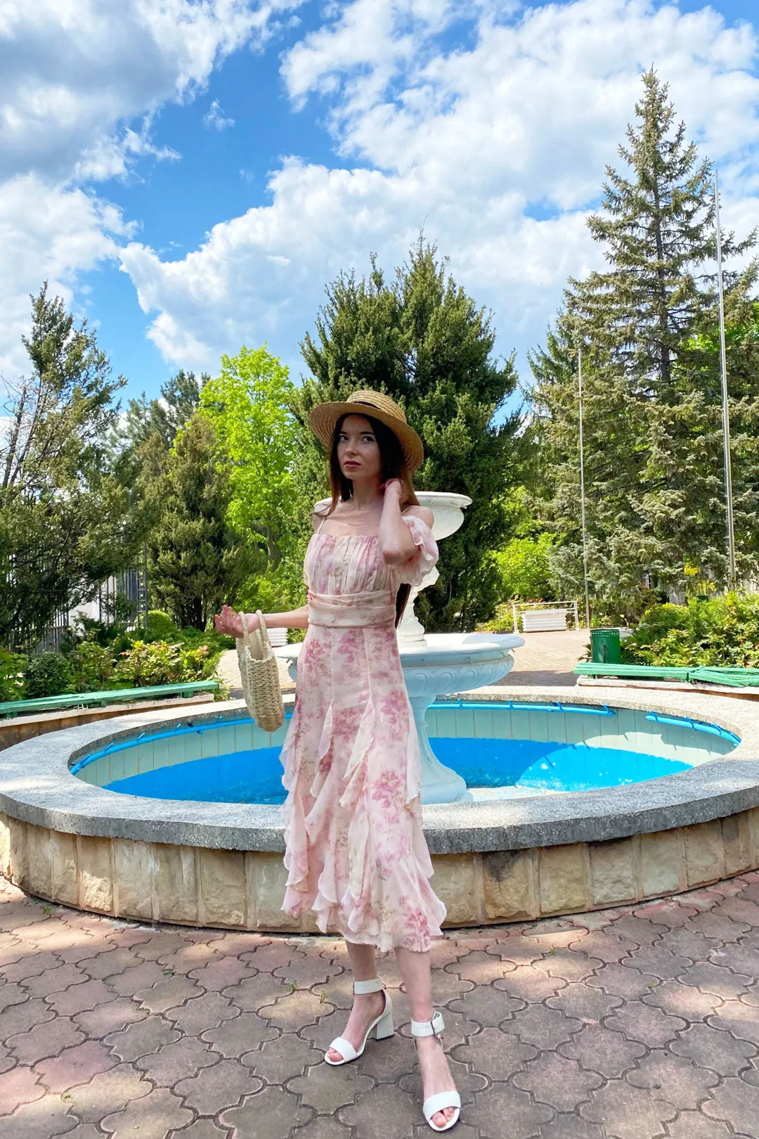 Maxi Dress - Boho Vintage Pleated Dress - Summer French Style Retro Floral Dress Clementine