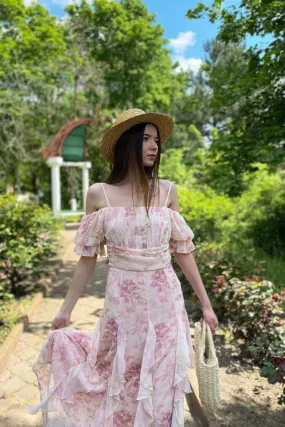 Maxi Dress - Boho Vintage Pleated Dress - Summer French Style Retro Floral Dress Clementine