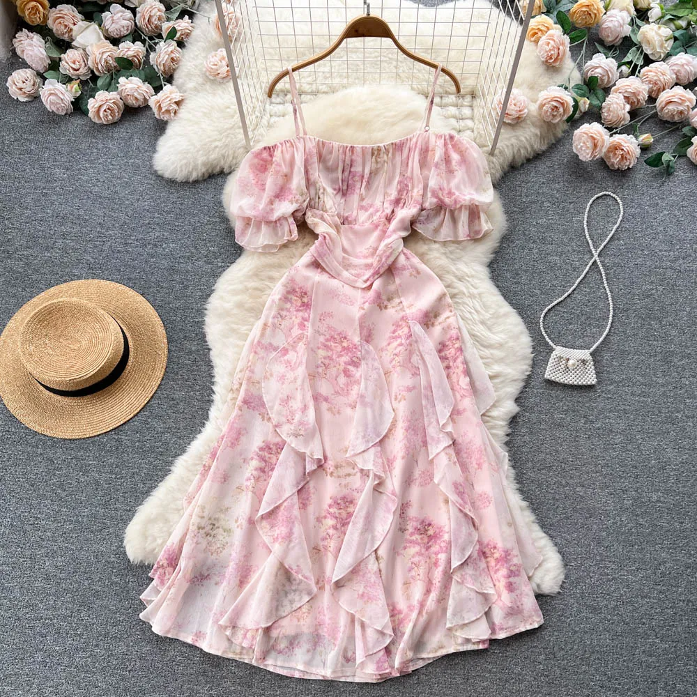 Maxi Dress - Boho Vintage Pleated Dress - Summer French Style Retro Floral Dress Clementine
