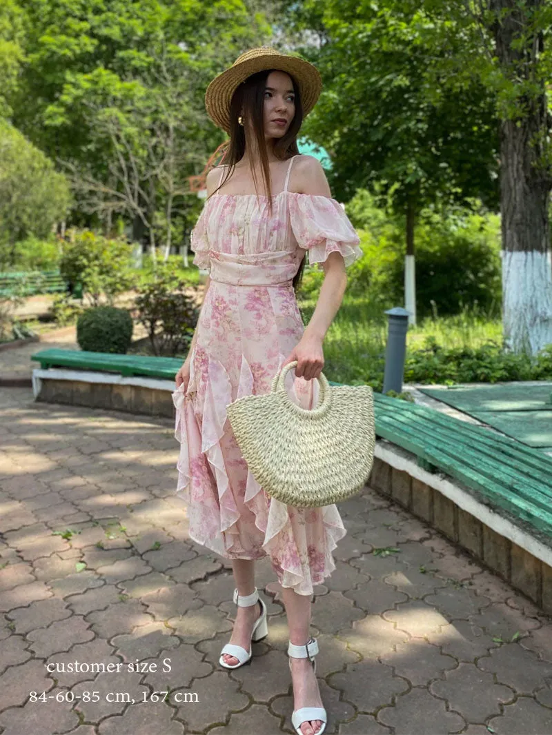 Maxi Dress - Boho Vintage Pleated Dress - Summer French Style Retro Floral Dress Clementine