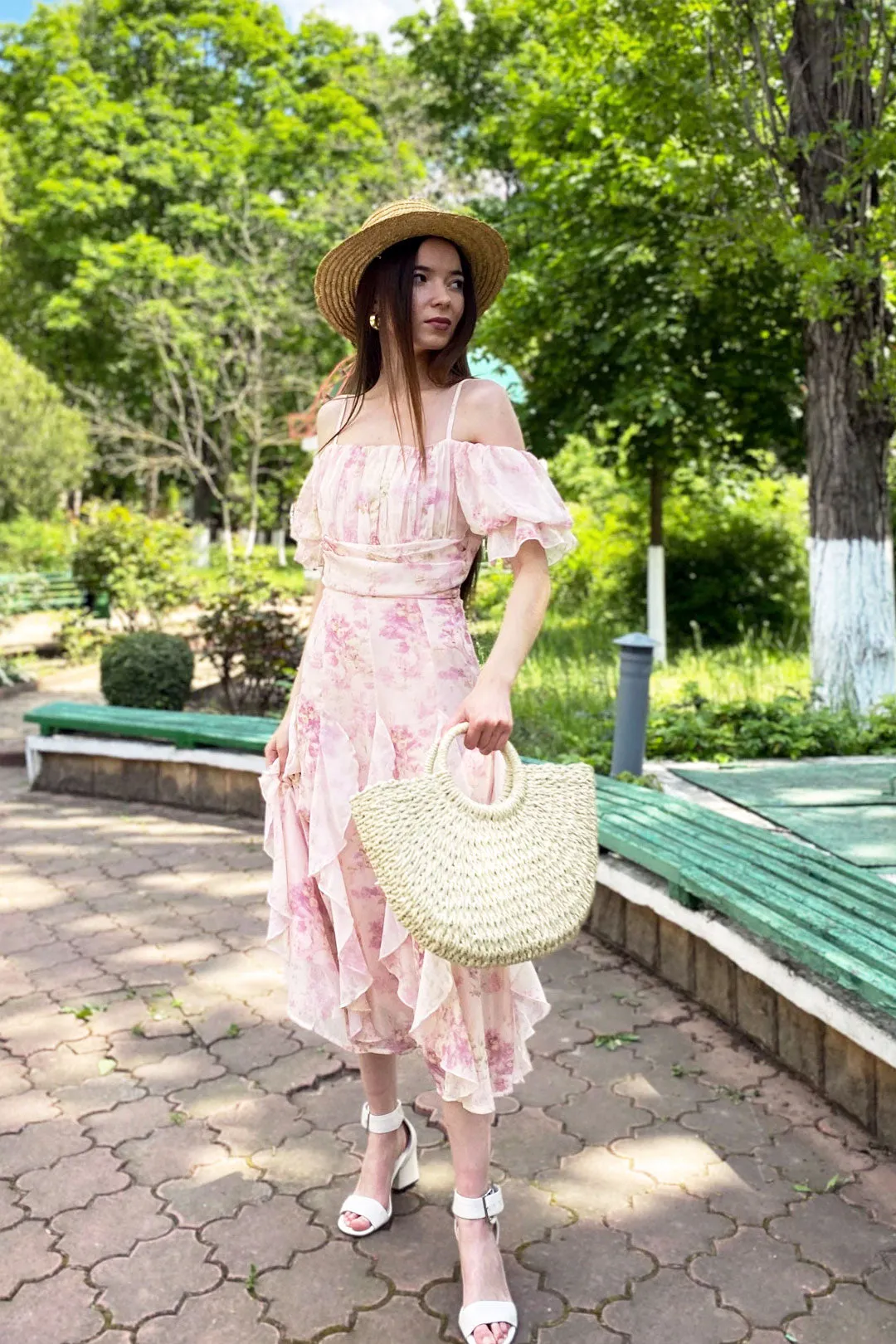 Maxi Dress - Boho Vintage Pleated Dress - Summer French Style Retro Floral Dress Clementine