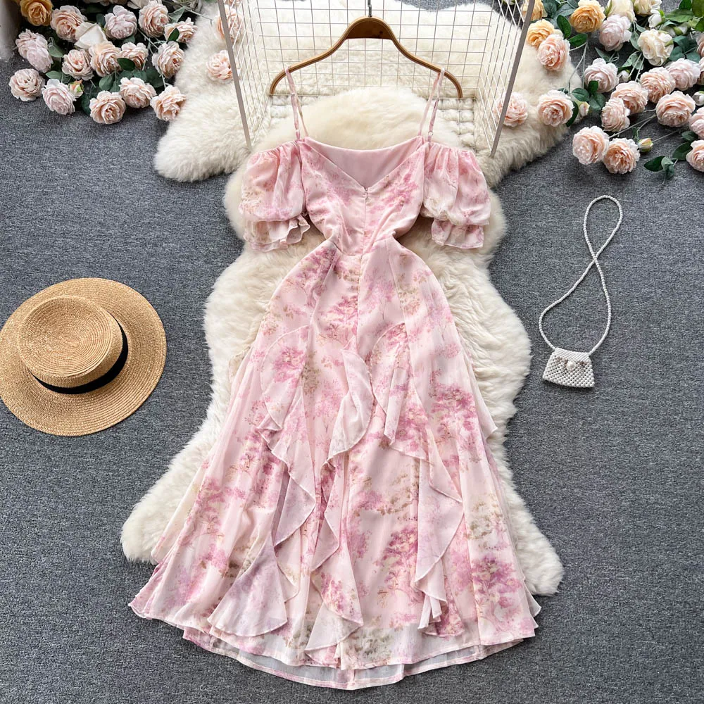 Maxi Dress - Boho Vintage Pleated Dress - Summer French Style Retro Floral Dress Clementine