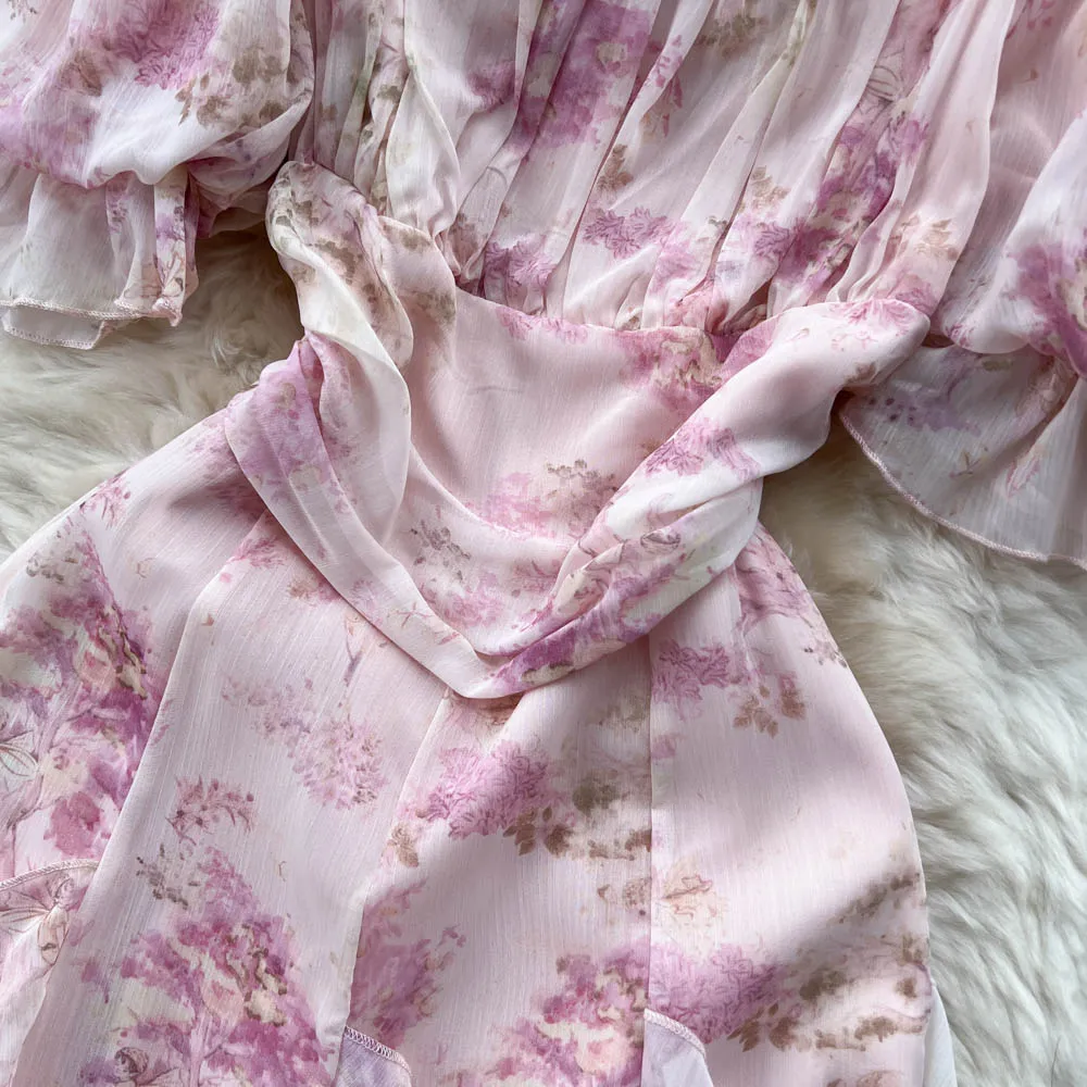 Maxi Dress - Boho Vintage Pleated Dress - Summer French Style Retro Floral Dress Clementine