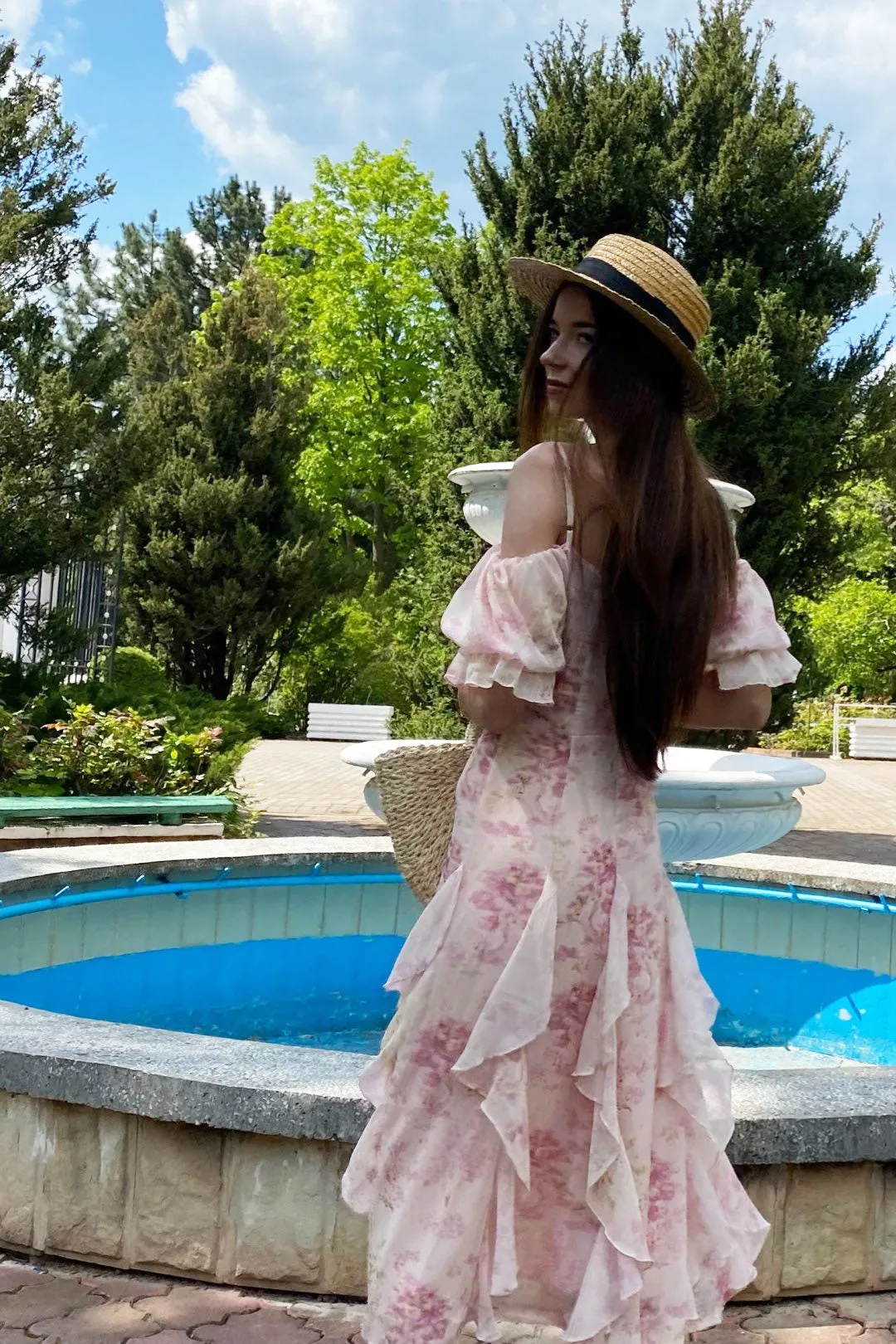 Maxi Dress - Boho Vintage Pleated Dress - Summer French Style Retro Floral Dress Clementine