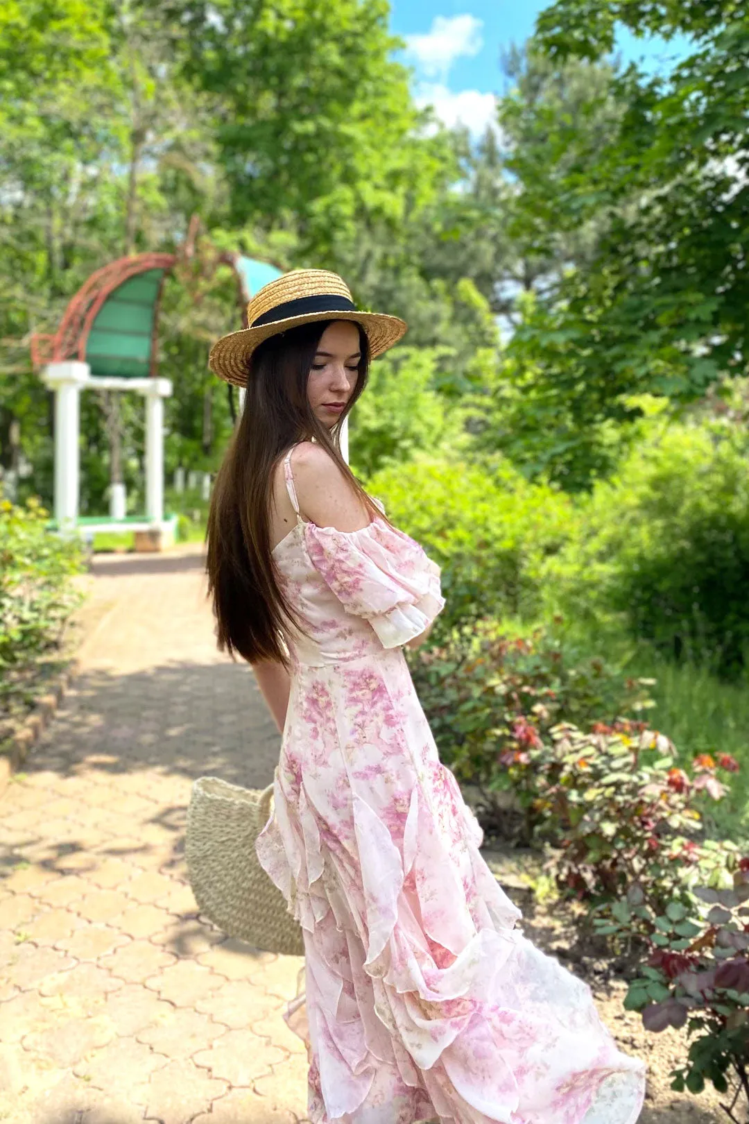 Maxi Dress - Boho Vintage Pleated Dress - Summer French Style Retro Floral Dress Clementine