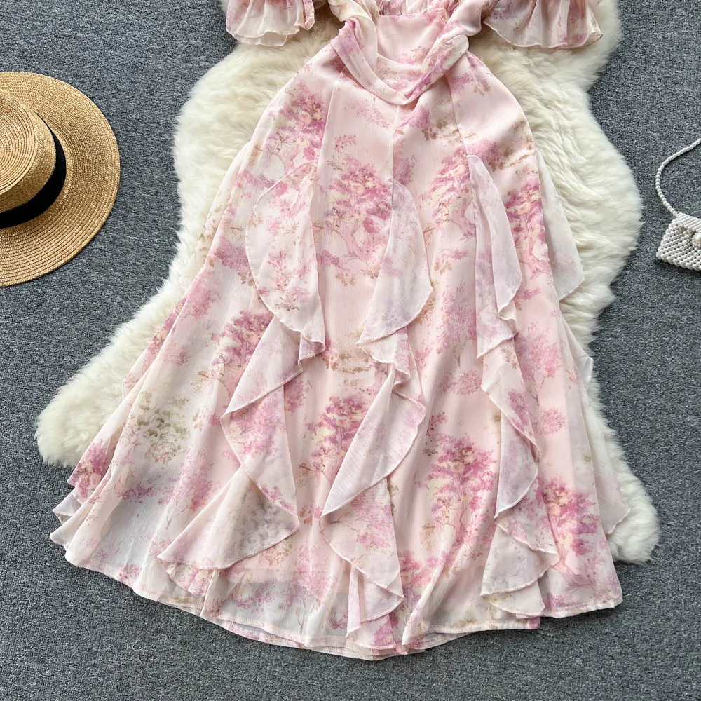 Maxi Dress - Boho Vintage Pleated Dress - Summer French Style Retro Floral Dress Clementine