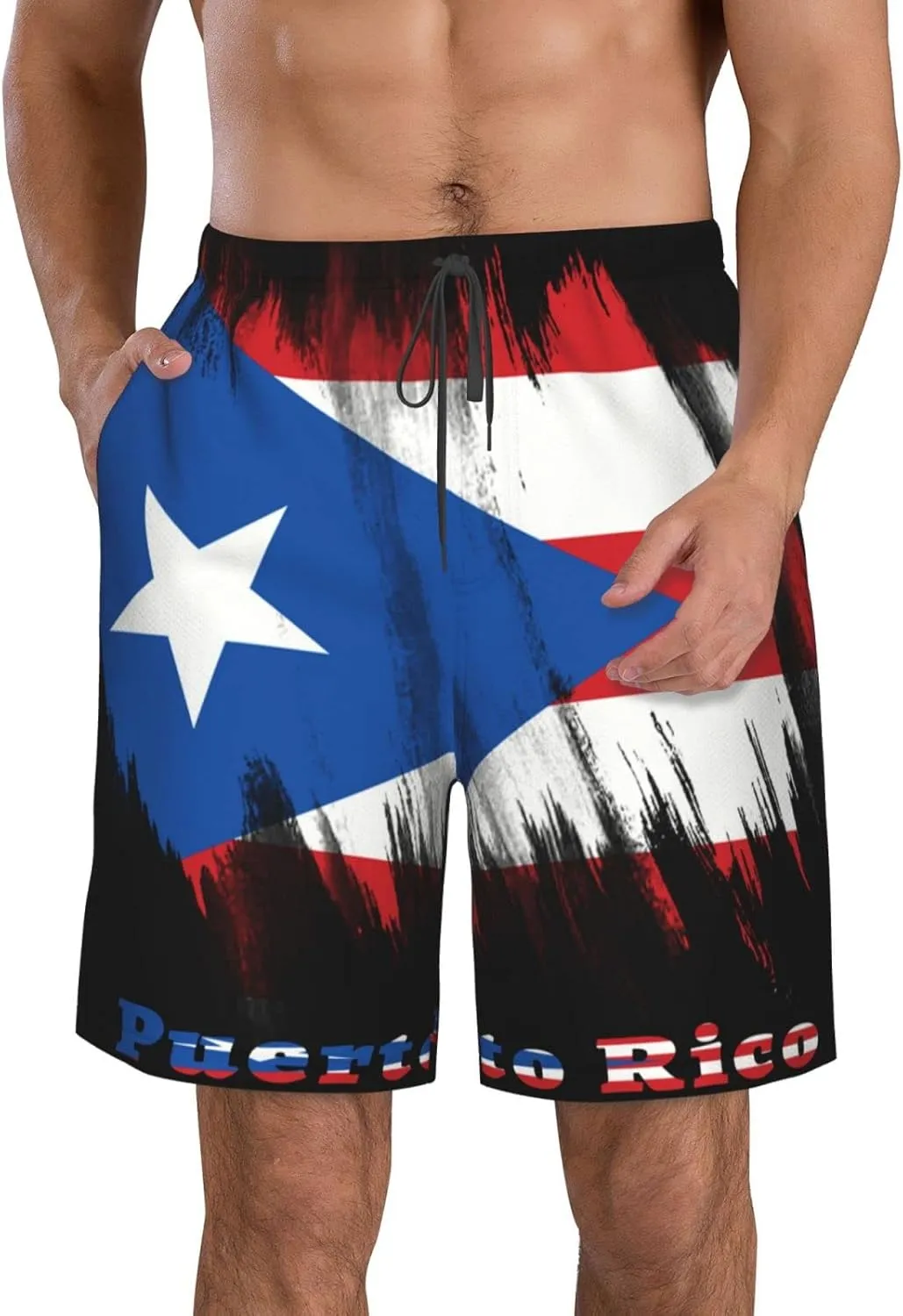 Men's Beach Shorts Quick Dry Drawstring Running Athletic Shorts Comfortable Loose Gym Shorts Swimsuit Pants with Pockets