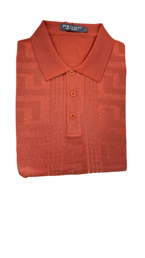 Men's rust orange polo tshirt short sleeves t-shirt greek key style made