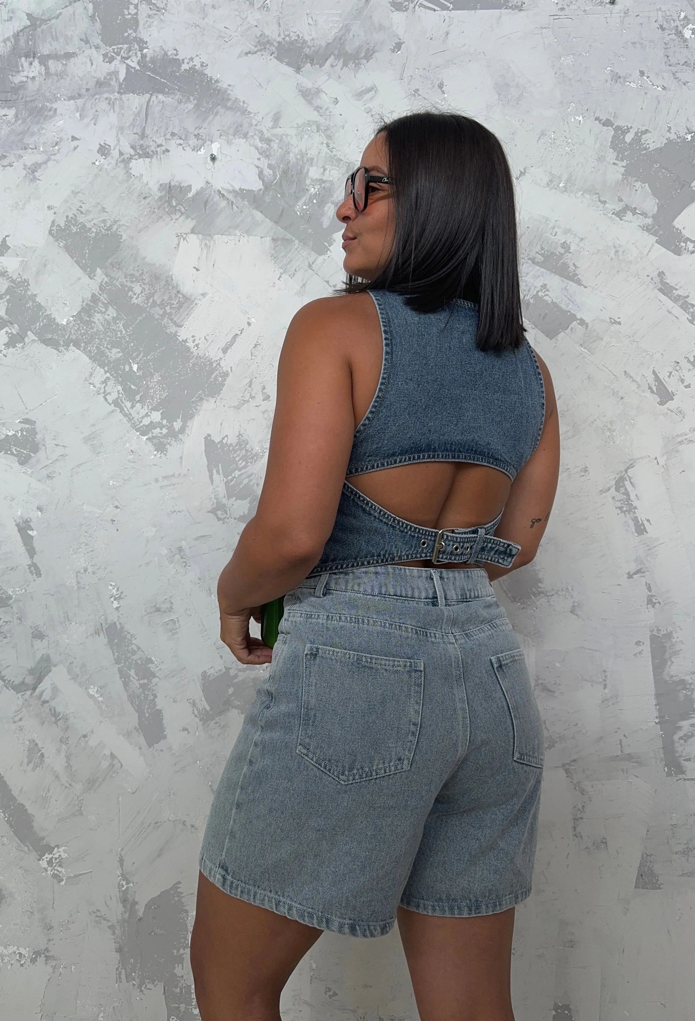 Mid Length Denim Shorts