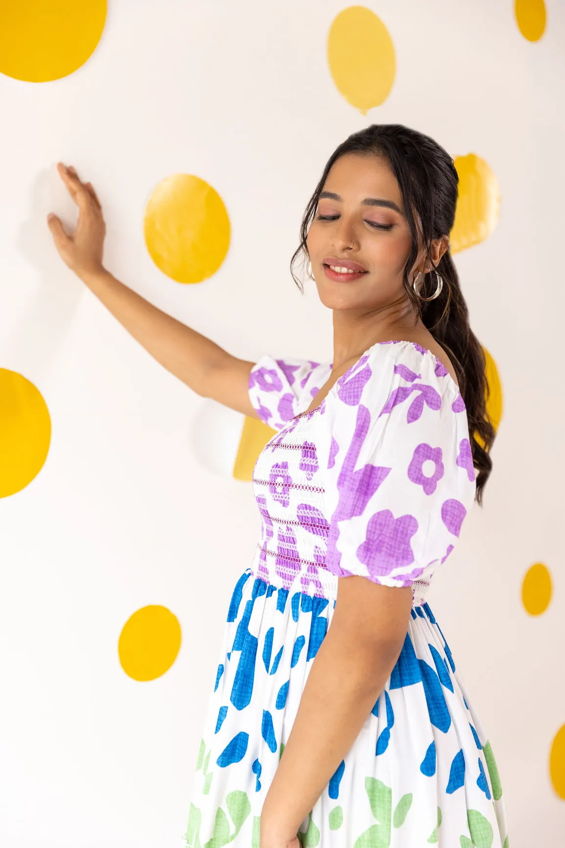 MULTICOLOUR SMOCKED MAXI