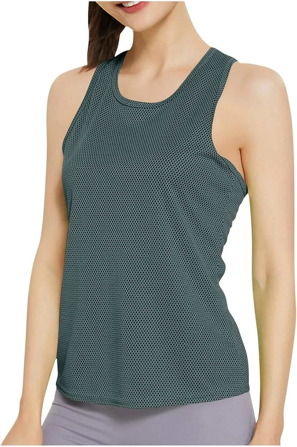 Oplxuo Workout Tank Tops for Women Athletic Racerback Sports Tank Tops, Round Neck Sleeveless Slit Back Breathable Shirts