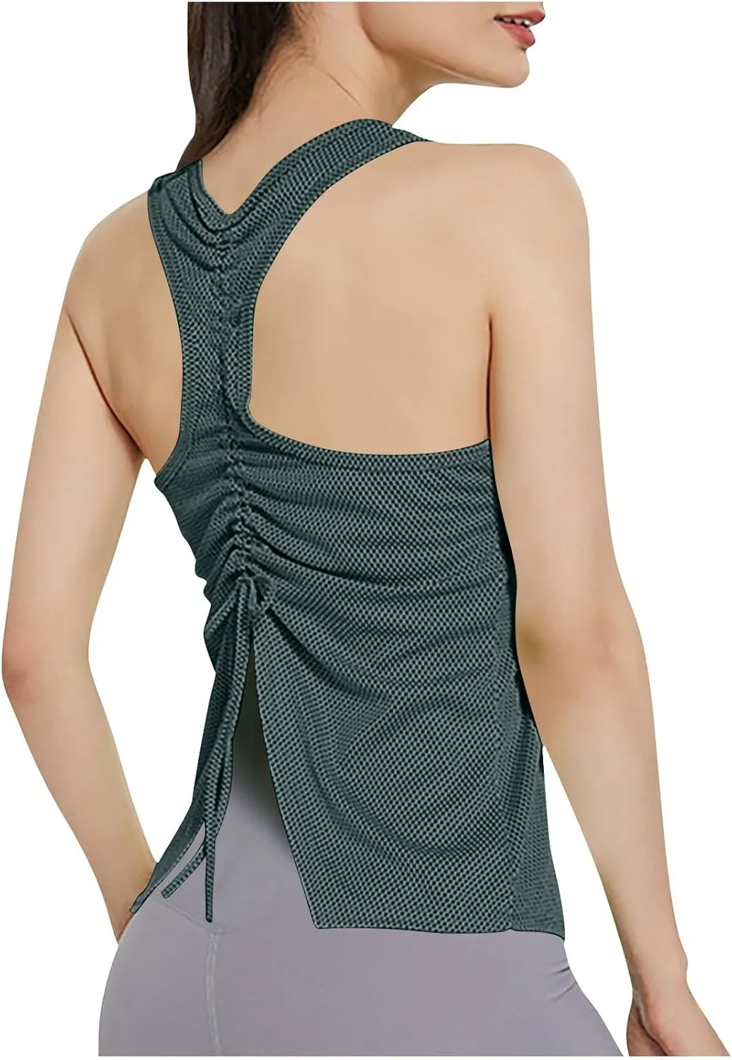 Oplxuo Workout Tank Tops for Women Athletic Racerback Sports Tank Tops, Round Neck Sleeveless Slit Back Breathable Shirts