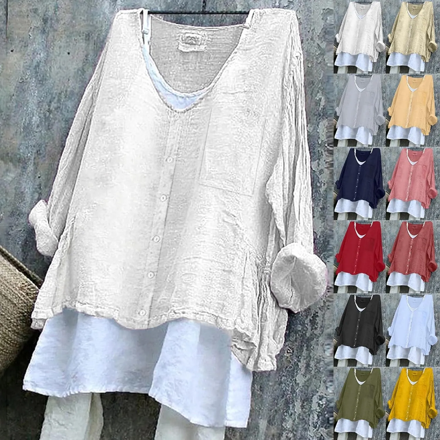Peasant Blouses for Women V Neck Casual Summer Cotton Gauze Tops Lightweight Breathable Vacation Beach Linen Shirts