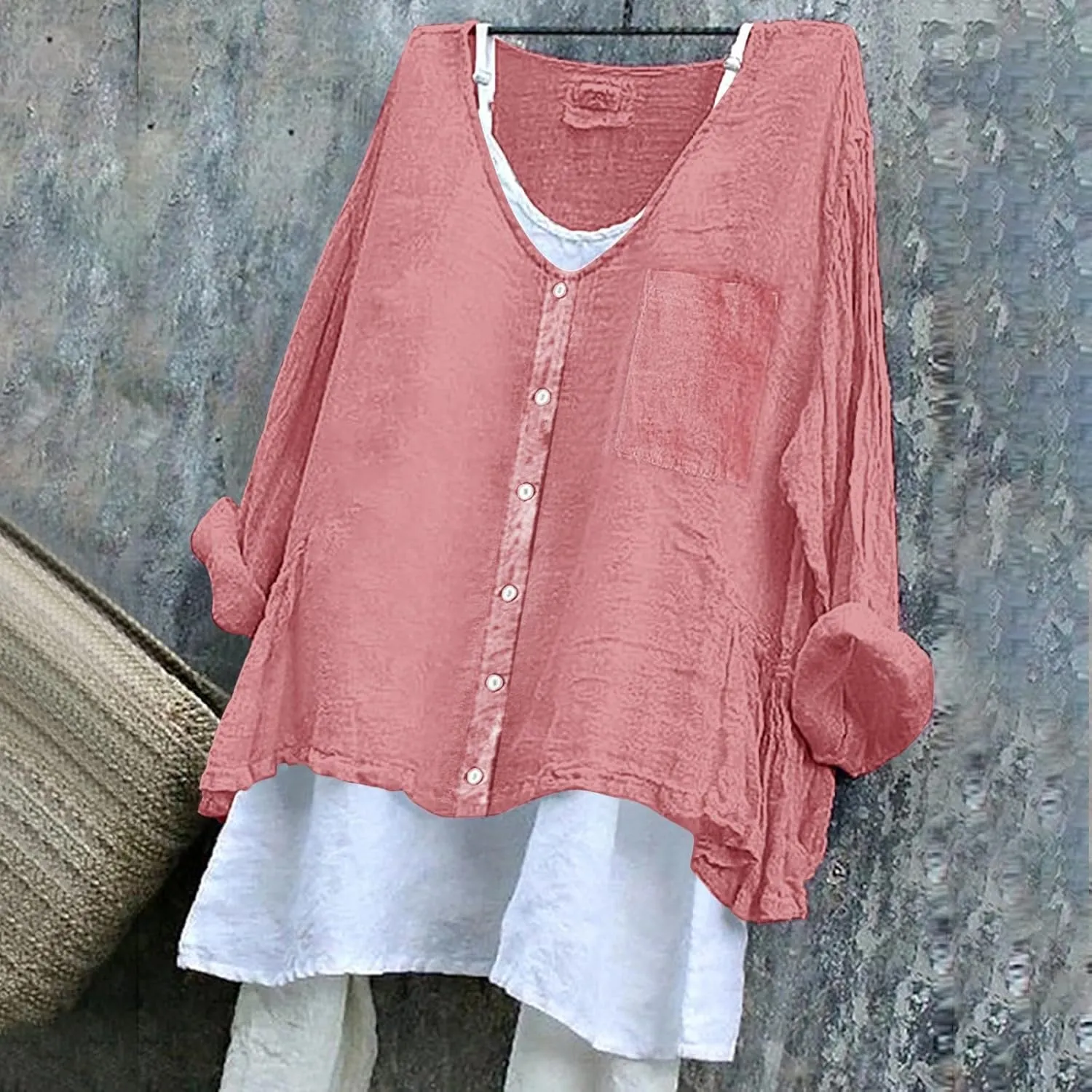 Peasant Blouses for Women V Neck Casual Summer Cotton Gauze Tops Lightweight Breathable Vacation Beach Linen Shirts