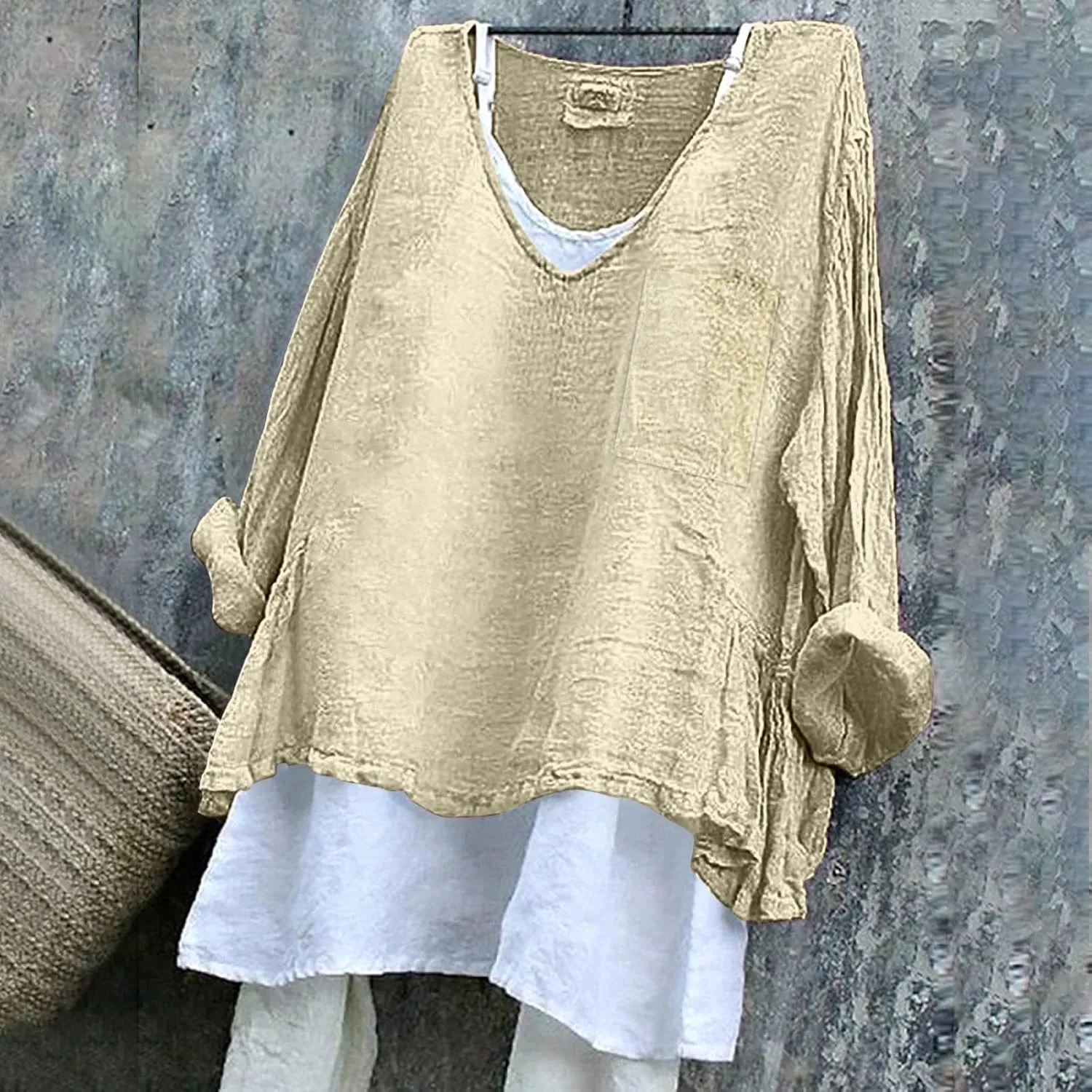 Peasant Blouses for Women V Neck Casual Summer Cotton Gauze Tops Lightweight Breathable Vacation Beach Linen Shirts