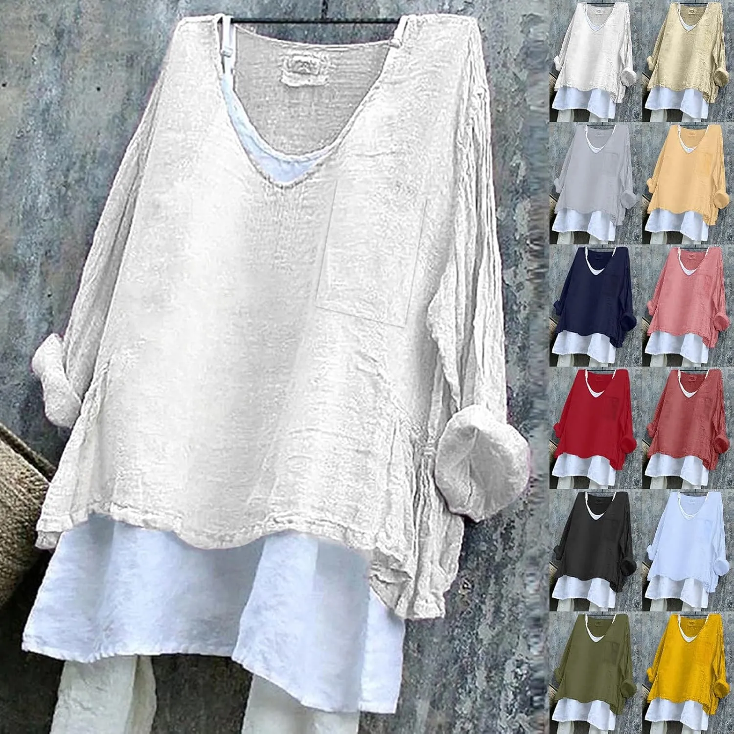 Peasant Blouses for Women V Neck Casual Summer Cotton Gauze Tops Lightweight Breathable Vacation Beach Linen Shirts