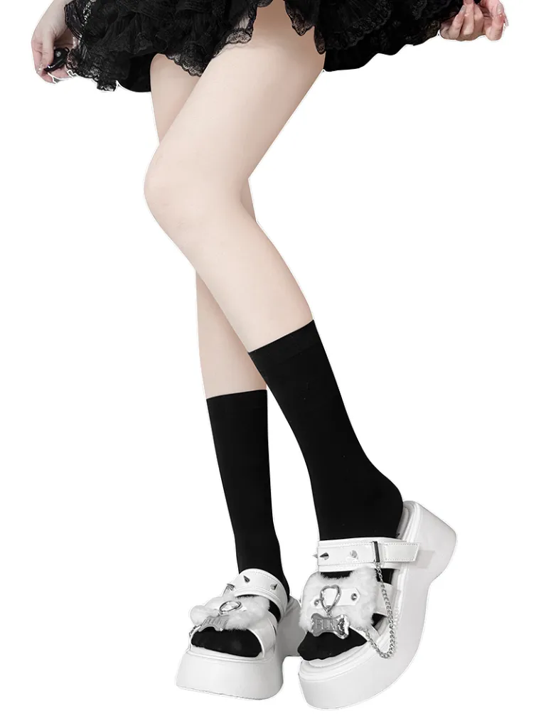 Rivet Sandal Chain Flat Platform Punk Fur